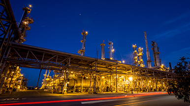 The Richmond Lube Oil Plant at night.